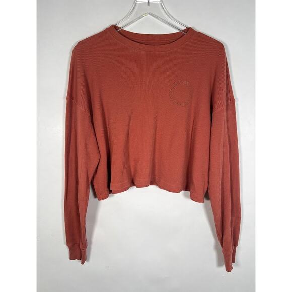 SET ACTIVE Easy Crop Waffle Knit Sweatshirt S Orange Long Sleeve Oversized - Picture 2 of 6